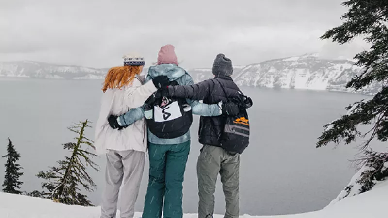 Students snowshoe at Crater Lake
