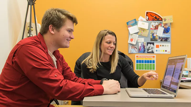 Student getting help at career services