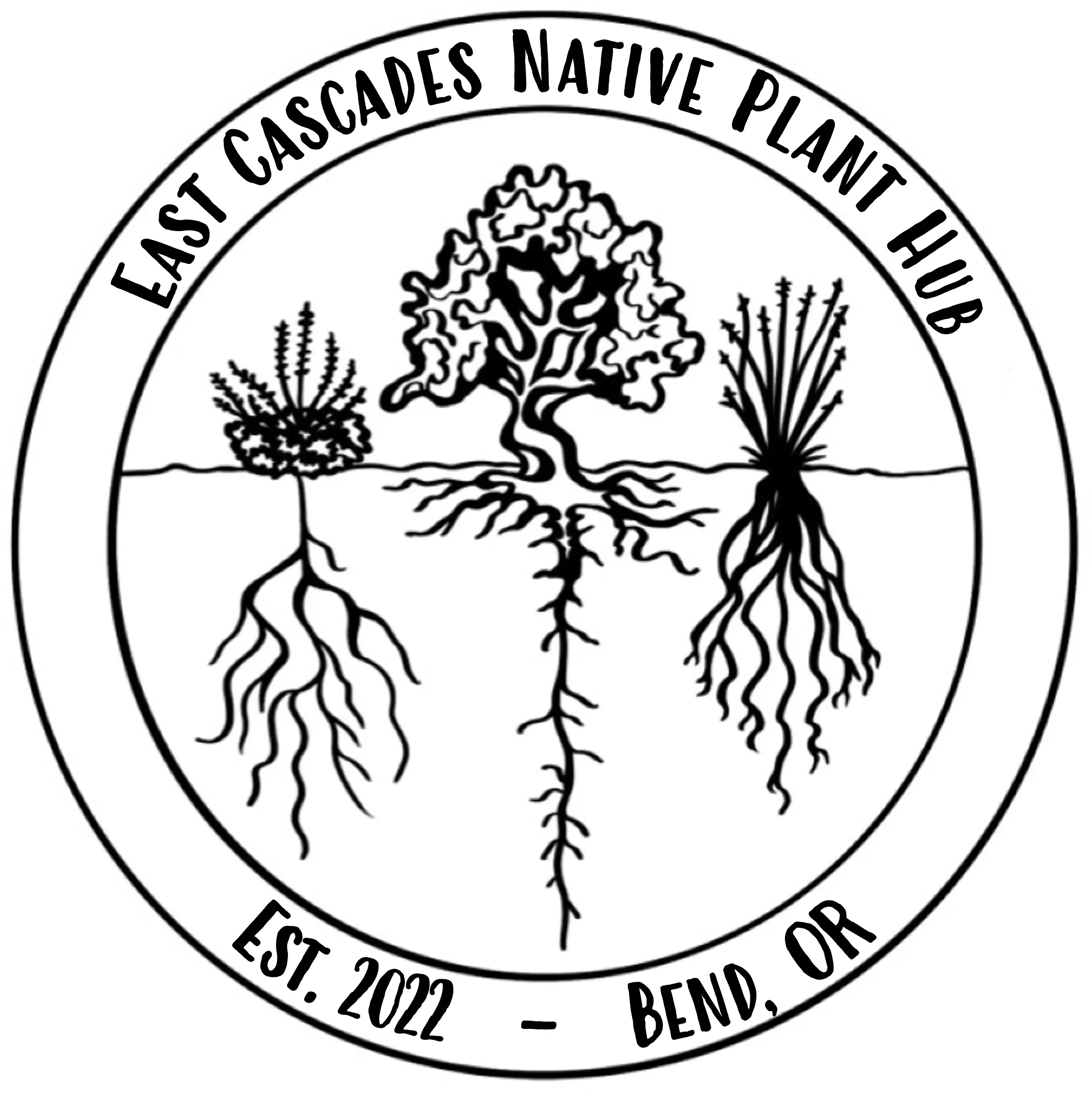 A logo with plants and roots