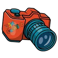 Camera with Dam creative logo on it