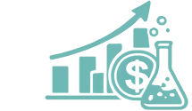 graph going up with money sign and science bottle