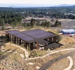 A concept illustration of the future student health and recreation center.