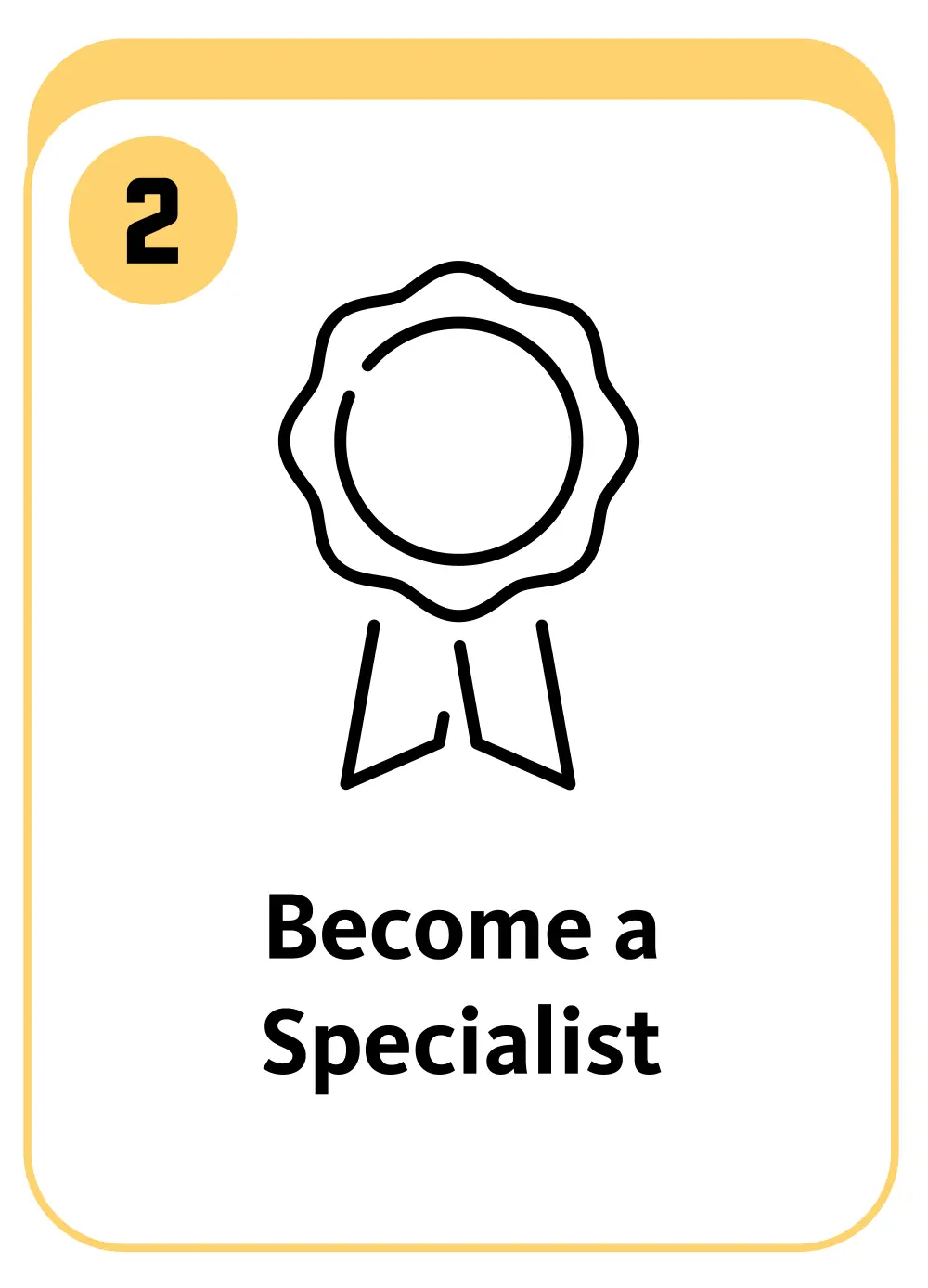Ribbon icon with the number 2 and text: Become a Specialist