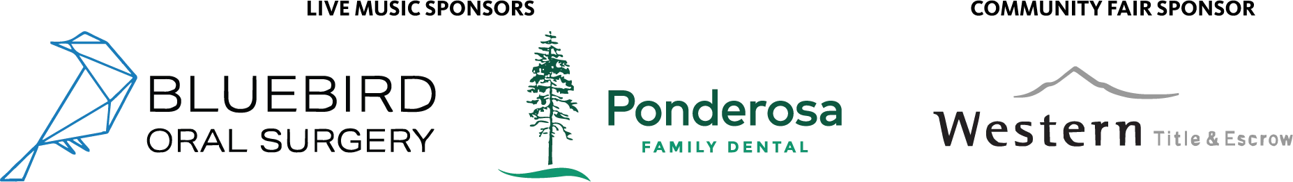 Sponsor logos: Bluebird Oral Surgery, Ponderosa Family Dental, Western Title and Escrow