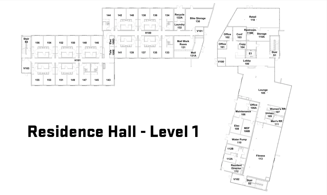 Residence Hall Floor Plan - Level 1