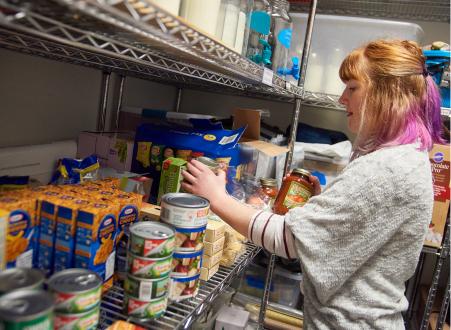 Student in food pantry