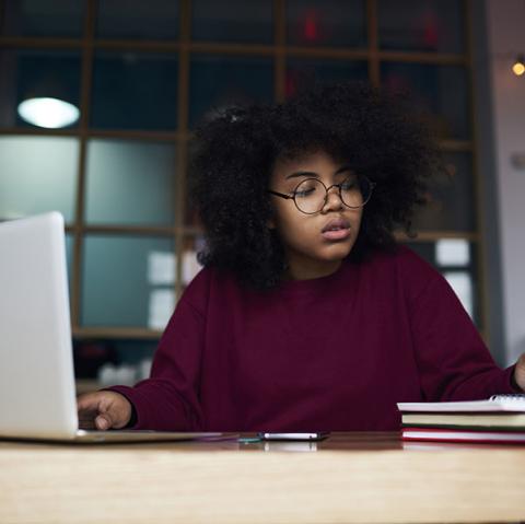 Student working on laptop